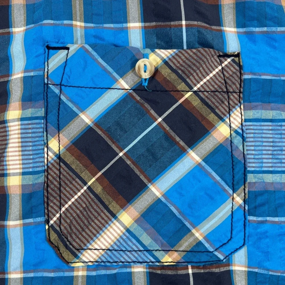 The North Face Shirt Mens Large Blue Plaid Short Sleeve Button Up Hiking Camping